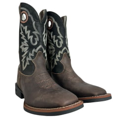 Bota Texana Masculina Durango Marrom Cano Preto Bordado Branco