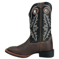 Bota Texana Masculina Durango Marrom Cano Preto Bordado Branco