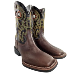 Bota Texana Masculina Durango Marrom Cano Preto Bordado Colorido