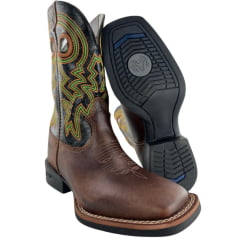 Bota Texana Masculina Durango Marrom Cano Preto Bordado Colorido