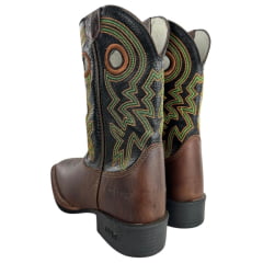 Bota Texana Masculina Durango Marrom Cano Preto Bordado Colorido