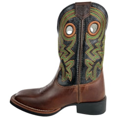 Bota Texana Masculina Durango Marrom Cano Preto Bordado Colorido