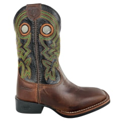 Bota Texana Masculina Durango Marrom Cano Preto Bordado Colorido