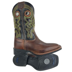 Bota Texana Masculina Durango Marrom Cano Preto Bordado Colorido