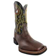 Bota Texana Masculina Durango Marrom Cano Preto Bordado Colorido