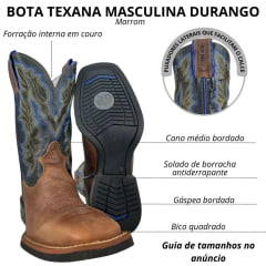 Bota Texana Masculina Durango Marrom Cano Preto Com Azul