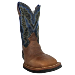 Bota Texana Masculina Durango Marrom Cano Preto Com Azul