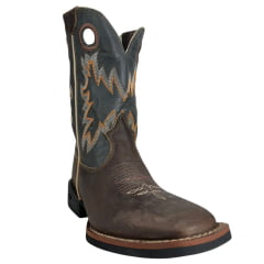 Bota Texana Masculina Durango Marrom Cano Preto Com Bordado Cinza E Laranja