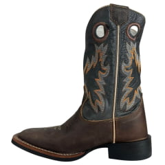 Bota Texana Masculina Durango Marrom Cano Preto Com Bordado Cinza E Laranja