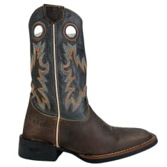 Bota Texana Masculina Durango Marrom Cano Preto Com Bordado Cinza E Laranja