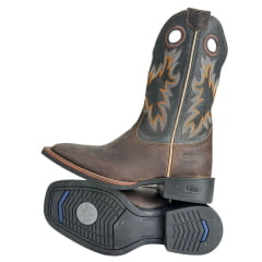 Bota Texana Masculina Durango Marrom Cano Preto Com Bordado Cinza E Laranja
