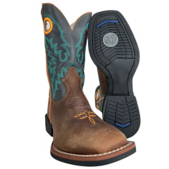 Bota Texana Masculina Durango Marrom Cano Preto Com Bordado Verde