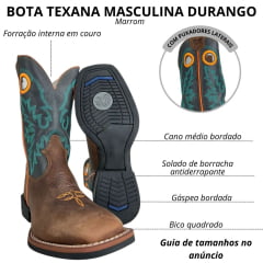 Bota Texana Masculina Durango Marrom Cano Preto Com Bordado Verde