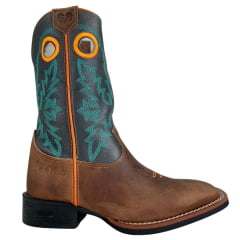 Bota Texana Masculina Durango Marrom Cano Preto Com Bordado Verde