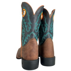 Bota Texana Masculina Durango Marrom Cano Preto Com Bordado Verde