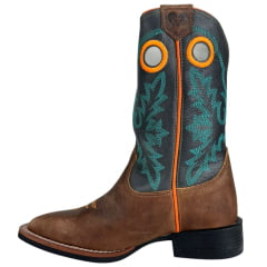 Bota Texana Masculina Durango Marrom Cano Preto Com Bordado Verde