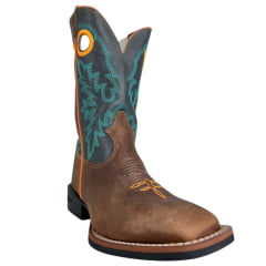 Bota Texana Masculina Durango Marrom Cano Preto Com Bordado Verde