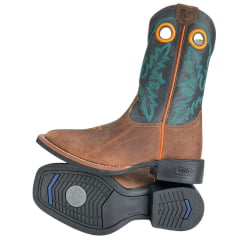 Bota Texana Masculina Durango Marrom Cano Preto Com Bordado Verde