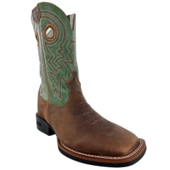 Bota Texana Masculina Durango Marrom Cano Verde Com Bordado Bronze