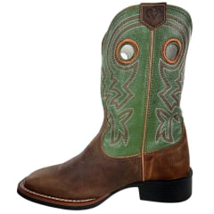 Bota Texana Masculina Durango Marrom Cano Verde Com Bordado Bronze