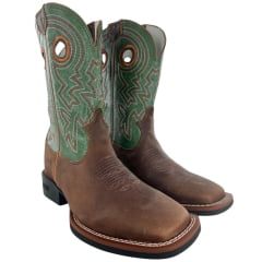 Bota Texana Masculina Durango Marrom Cano Verde Com Bordado Bronze