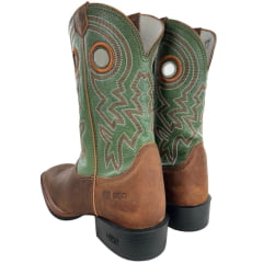 Bota Texana Masculina Durango Marrom Cano Verde Com Bordado Bronze