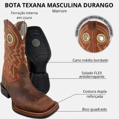 Bota Texana Masculina Durango Marrom Com Cano Bordado Amarelo