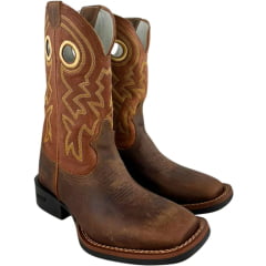 Bota Texana Masculina Durango Marrom Com Cano Bordado Amarelo