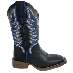Bota Texana Masculina Durango Preta Bordado Azul E Branco Solado Gel