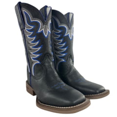 Bota Texana Masculina Durango Preta Bordado Azul E Branco Solado Gel