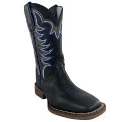 Bota Texana Masculina Durango Preta Bordado Azul E Branco Solado Gel