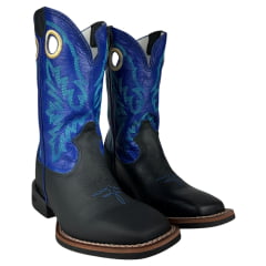 Bota Texana Masculina Durango Preta Cano Azul Bordado