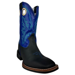 Bota Texana Masculina Durango Preta Cano Azul Bordado