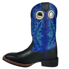 Bota Texana Masculina Durango Preta Cano Azul Bordado