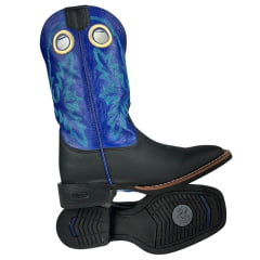 Bota Texana Masculina Durango Preta Cano Azul Bordado