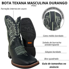 Bota Texana Masculina Durango Preta Com Bordado Verde