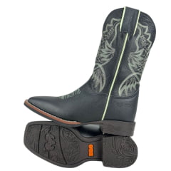 Bota Texana Masculina Durango Preta Com Bordado Verde
