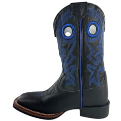 Bota Texana Masculina Durango Preto Bordado Azul Solado Flex Bico Quadrado