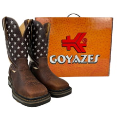 Bota Texana Masculina Goyazes Bico Quadrado Couro Cabeça De Boi Tan/Mustang Café REF: 227401 - CBK