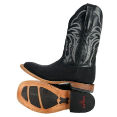 Bota Texana Masculina Goyazes Bico Quadrado Couro De Arraia Preto Cano Bordado Branco Ref:253003-ARC