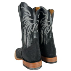 Bota Texana Masculina Goyazes Bico Quadrado Couro De Arraia Preto Cano Bordado Branco Ref:253003-ARC