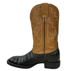 Bota Texana Masculina Goyazes Bico Quadrado Couro Jacaré Barriga Café/Pit Stop Havana REF: 201554 - JF