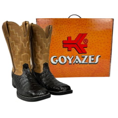 Bota Texana Masculina Goyazes Bico Quadrado Couro Jacaré Barriga Café/Pit Stop Havana REF: 201554 - JF