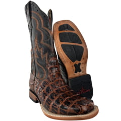 Bota Texana Masculina Goyazes Couro Jacaré Castanho Atlanta Café Bordado Ref:254803-JC-08 Bota Texana Masculina Goyazes Couro Jacaré Castanho Atlanta Café Bordado Ref:254803-JC-08