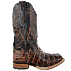 Bota Texana Masculina Goyazes Couro Jacaré Castanho Atlanta Café Bordado Ref:254803-JC-08