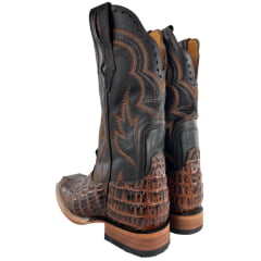 Bota Texana Masculina Goyazes Couro Jacaré Castanho Atlanta Café Bordado Ref:254803-JC-08