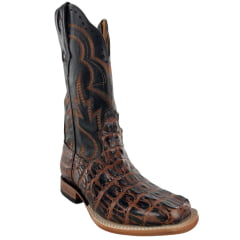 Bota Texana Masculina Goyazes Couro Jacaré Castanho Atlanta Café Bordado Ref:254803-JC-08