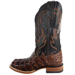 Bota Texana Masculina Goyazes Couro Jacaré Castanho Atlanta Café Bordado Ref:254803-JC-08