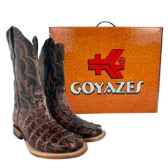 Bota Texana Masculina Goyazes Couro Jacaré Castanho Atlanta Café Bordado Ref:254803-JC-08