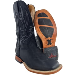 Bota Texana Masculina Goyazes Couro Turn Black Cano Bordado REF:201503-CC